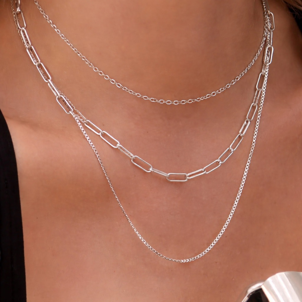 Beautiful Silver Layered Chain Necklace Set - Retro Cottagecore Minimalist Y2k